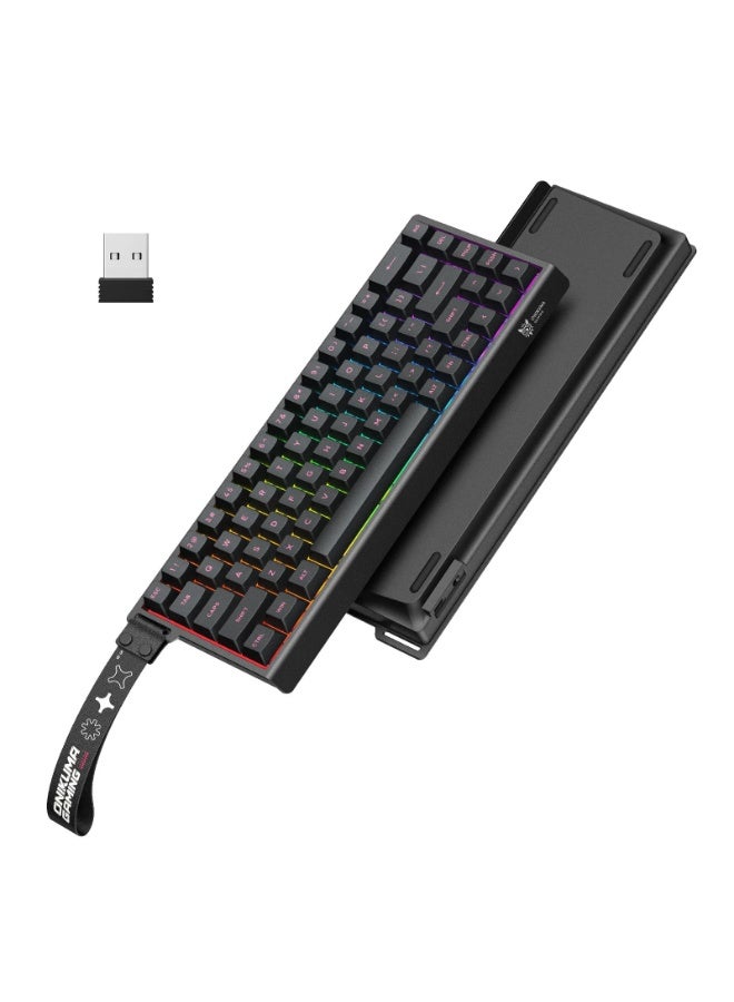 أونيكوما لوحة مفاتيح MT603 الميكانيكية للألعاب، ثلاثية الأوضاع، بإضاءة RGB، مزودة بـ 68 مفتاحًا، تدعم الاتصال اللاسلكي بتردد 2.4 جيجاهرتز، وتقنية بلوتوث، والاتصال السلكي من النوع C، تصميم صغير الحجم، إضاءة خلفية RGB، تصميم سهل الاستخدام  التوصيل والتشغيل - Image 2